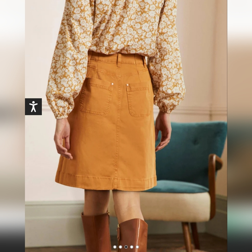 Boden Patch Pocket Denim Chino Skirt in Caramel Brown Tan Size 6 Petite - Picture 10 of 13